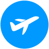 This is a bright blue icon of a plane taking off. This image symbolize A & B transportation being ontime to take you to and from the airport or cruise ontime.